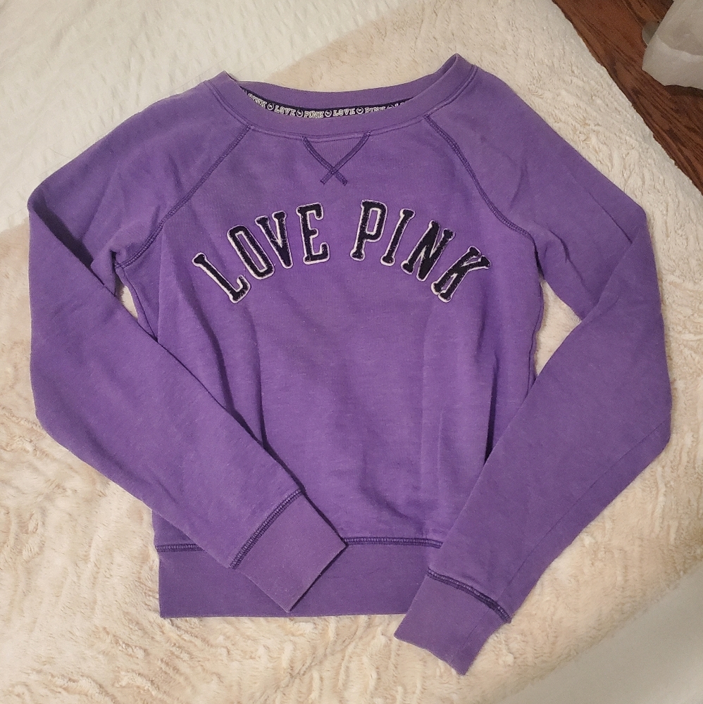 Vintage Victorias Secret Pink• "Love Pink" Logo Pullover Sweater in Purple